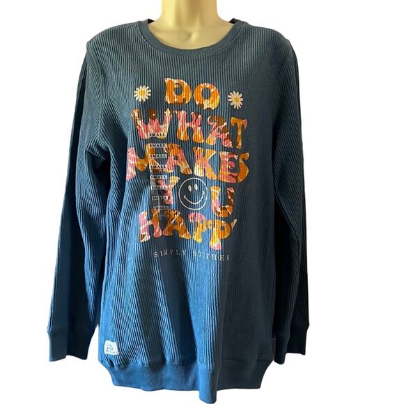 Simply Southern NWT Oversized Blue Knit Tunic Top Woman Size Small Waffle Knit - Picture 1 of 8